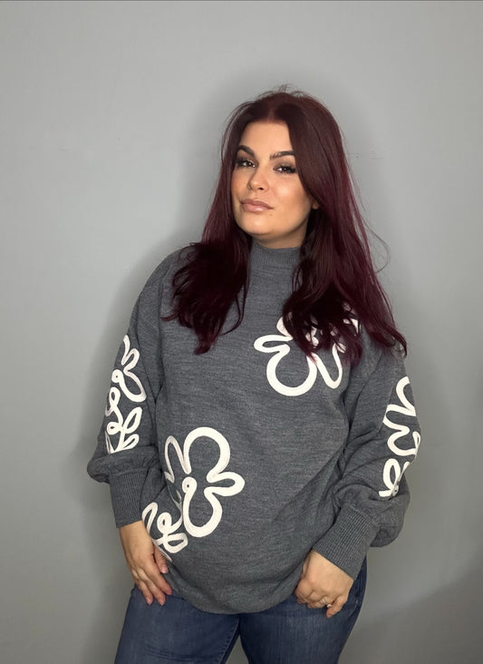 Flower sweater grey
