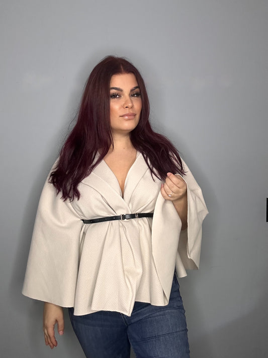 Paris rib poncho beige